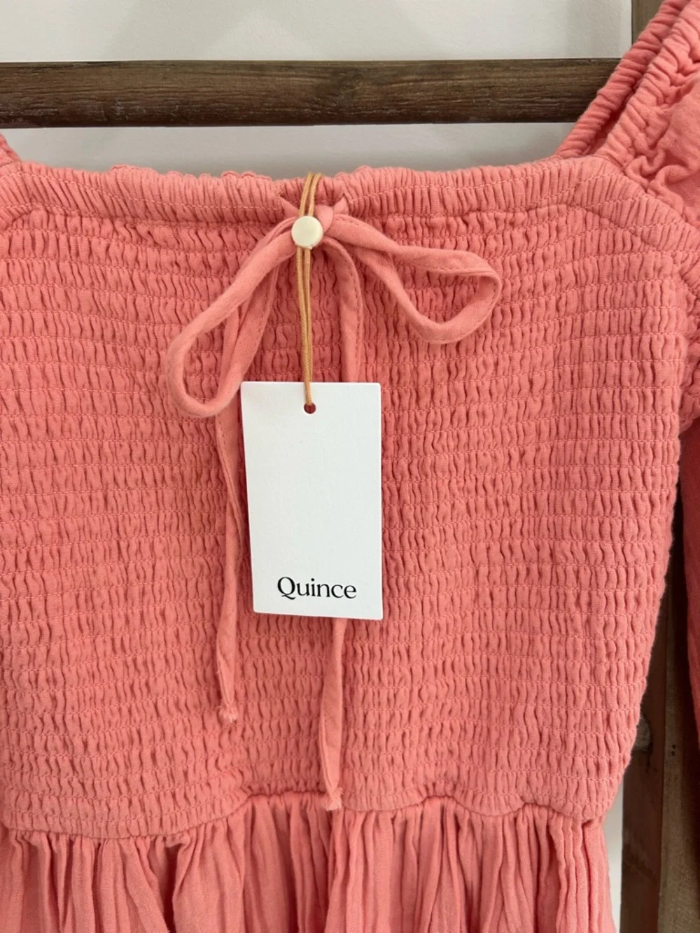 Quince Pink Organic Cotton Gauze Smocked Square Neck MIDI Dress Size S NWT Beach - Picture 5 of 14